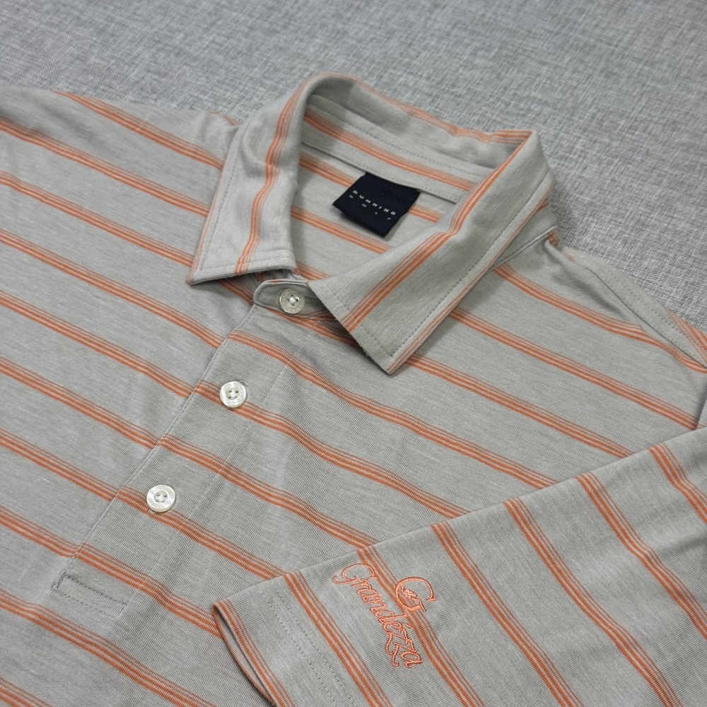 Dunning Golf Grandezza Polo Shirt‎ Mens M Gray Orange Striped Polyester Modal